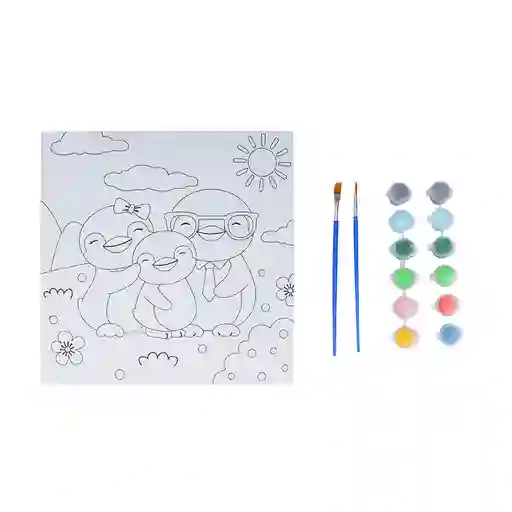 Miniso Kit de Pintura Con Colores y Pinceles Familia de Pingüino