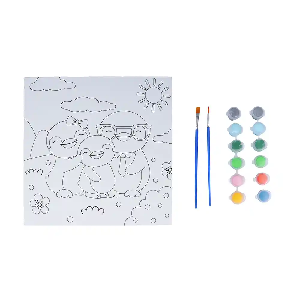 Miniso Kit de Pintura Con Colores y Pinceles Familia de Pingüino