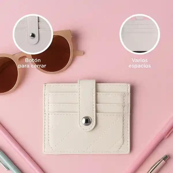 Tarjetero Con Líneas Bordadas Beige Serie Miniso