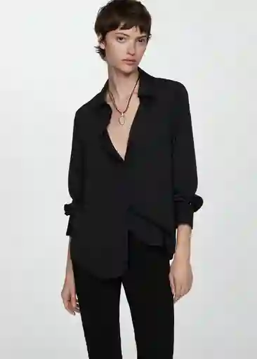 Camisa Basic Negro Talla L Mujer Mango