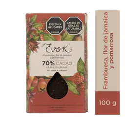 Evok Chocolate Amargo con Hierbas y Frutas Pomarrosa Flor de Jamaica y Frambuesa