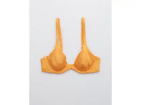 American Eagle Top Bikini Ribbed Shine Underwire Plunge 36 B