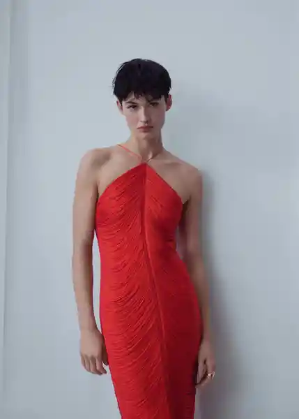 Vestido Fleco Rojo Talla XS Mujer Mango