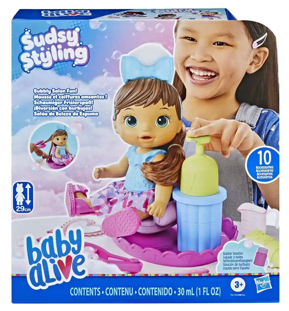 Baby Alive Muñeca Glo Pixies Sudsy Styling Castaña Hasbro