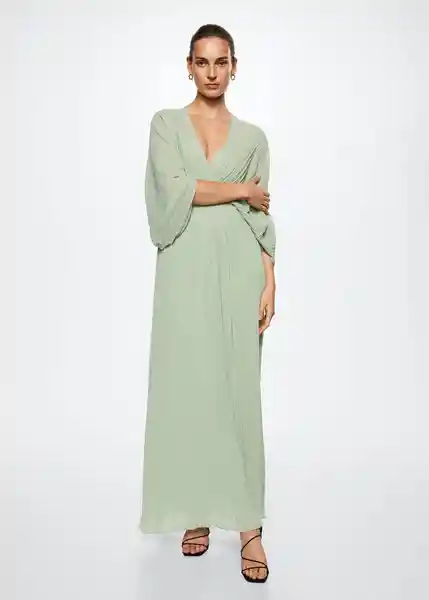 Vestido Plisi-A Verde Pastel Talla M Mujer Mango