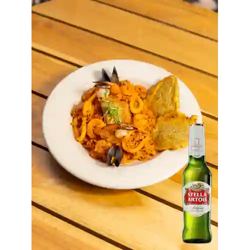 Combo Arroz Mar&Tierra. + Stella Artois Belgium 350ml
