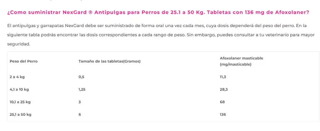 Nexgard Antipulgas para Perro Sabor Carne >25.1 a 50 Kg