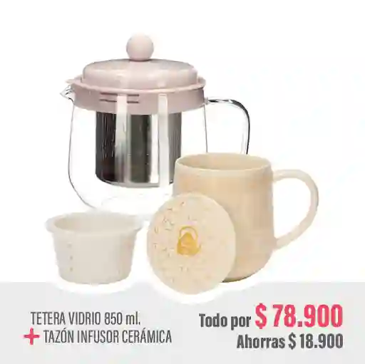 Combo Tetera de Vidrio + Tazón con Infusor