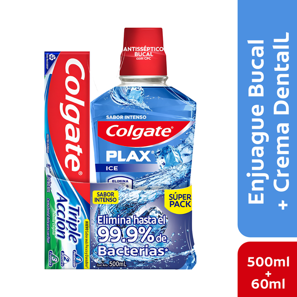 Enjuague Bucal Colgate Plax 500 mL y Crema Dental Colgate 60 mL