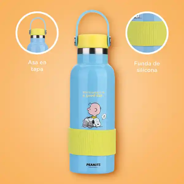 Termo de Con Asa y Funda Snoopy Colorful Azul 500 mL Miniso