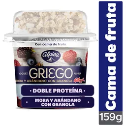 Yogurt griego Alpina Mora y Arándano con ganola Vaso 159 g