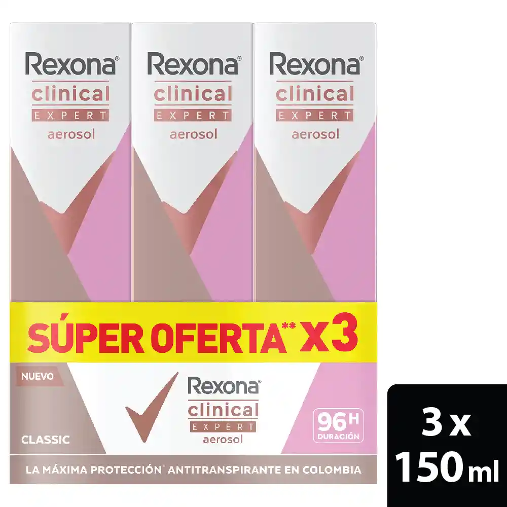 Desodorante Rexona Aerosol Mujer Clinical Classic x3und x273g