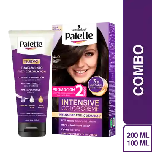 Combo Tinte Palette Color Creme 4-0 Castano Medio + Tratamiento