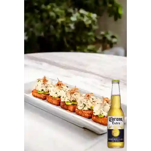 Combo Crispy Rice de Jaiba + Cerveza Corona Bot. 355ml