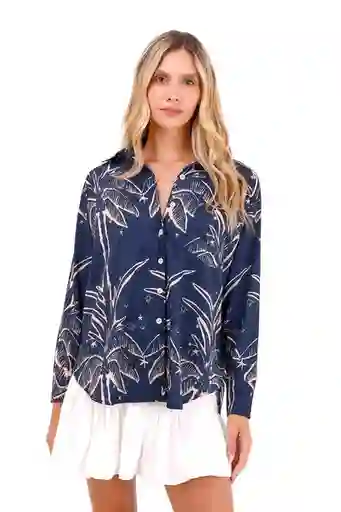 Camisa Boyfriend Haven Palmeras Azul XS Mercedes Campuzano