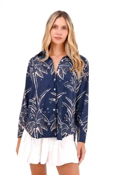 Camisa Boyfriend Haven Palmeras Azul XS Mercedes Campuzano