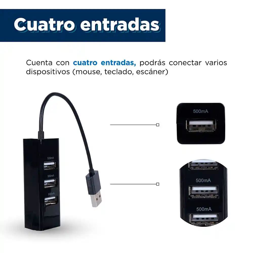 Puerto Usb de 4 Entradas Modelo Negro E-WC2-21213-B Miniso