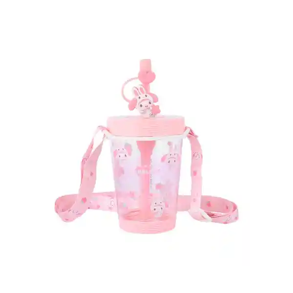 Vaso Plástico Con Correa Rosa 535 mL Serie Sanrio Miniso