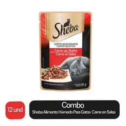 12 x Sheba Alimento Humedo Para Gato Adulto Carne Sobre 85 g