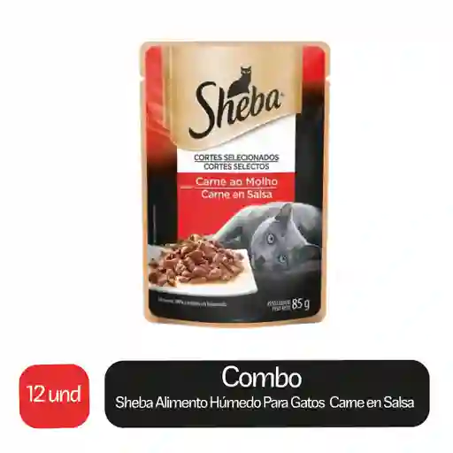 12 x Sheba Alimento Humedo Para Gato Adulto Carne Sobre 85 g