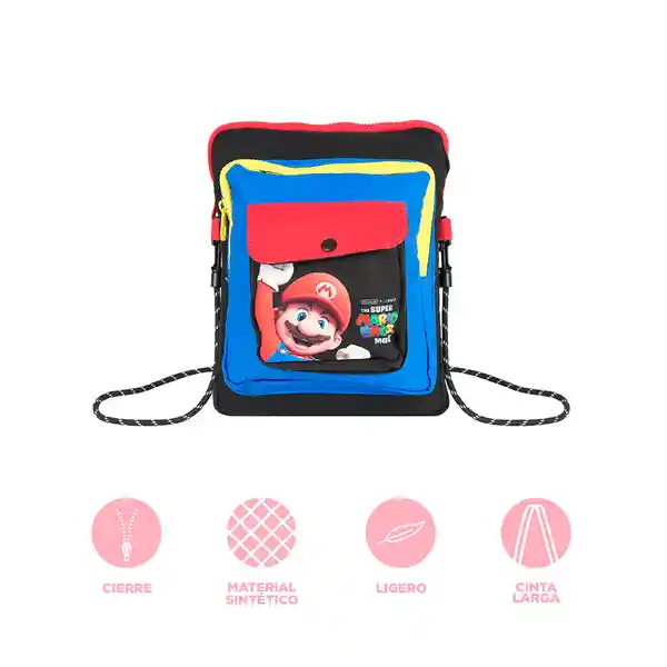 Bolso Crossbody Cuadrado Colección Mario Bros Negro Miniso