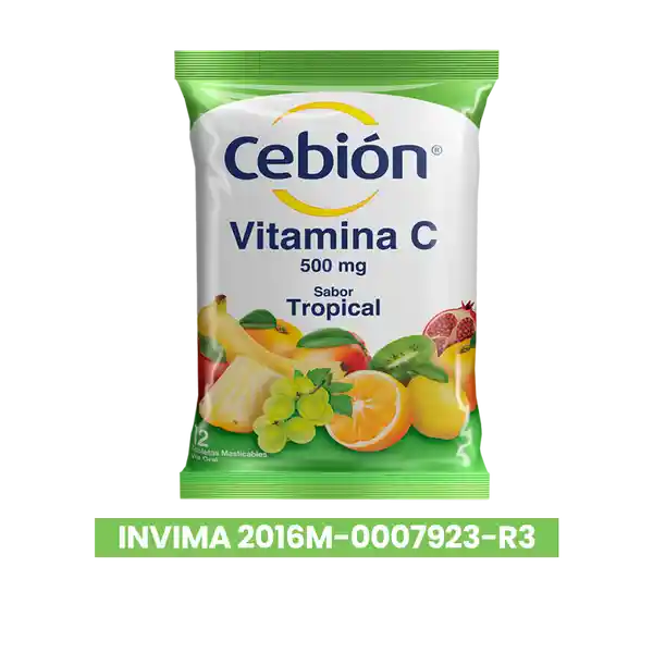 Cebión tabletas Masticables de Vitamina C sabor Tropical con 144 unidades