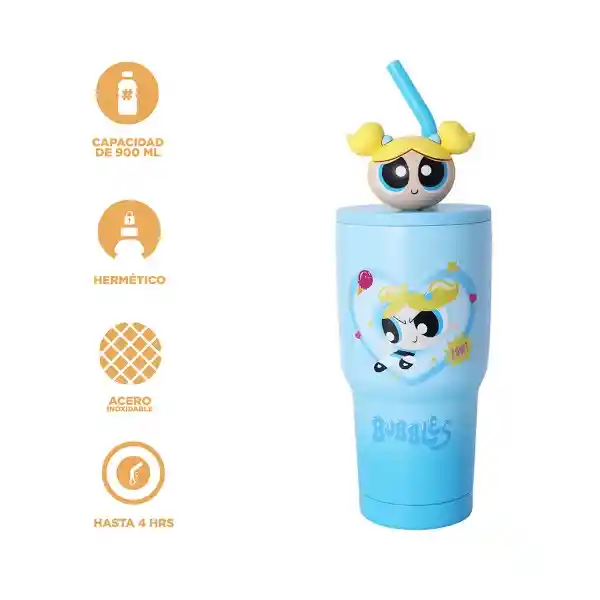 Vaso de Acero Serie Chicas Súper Poderosas Azul 900 mL Miniso