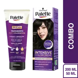 Combo Tinte Palette Color Creme 1-0 Negro+Tratamiento Post Color