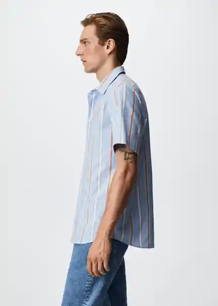 Camisa Stripe 1-H Azul Talla XS Hombre Mango