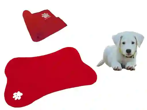 Tapete Con Forma De Hueso + Cobija Mediana Rojo