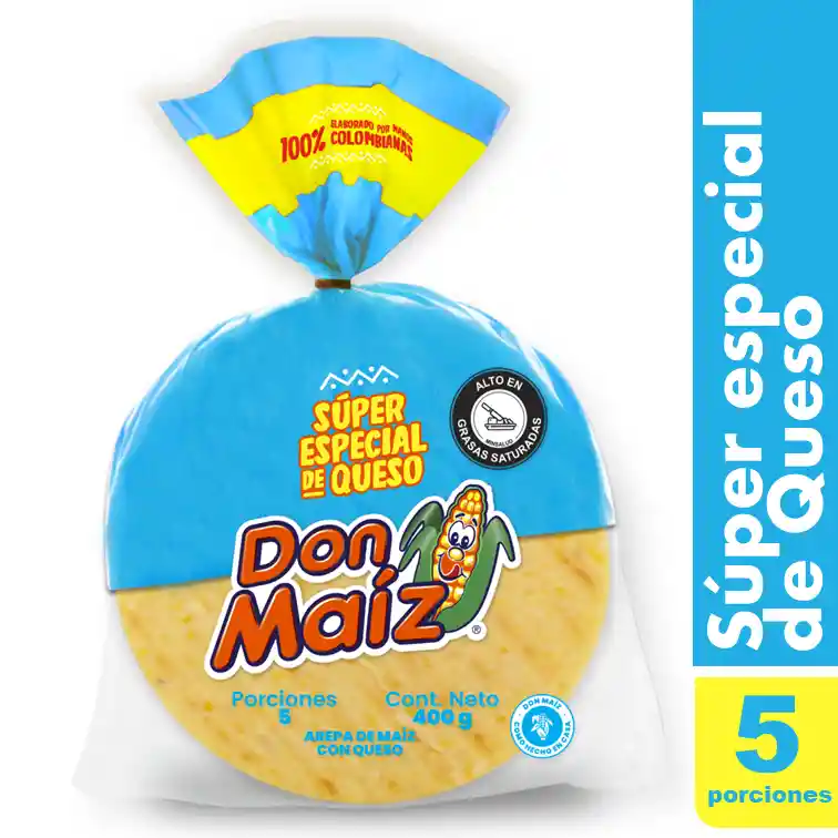 Arepa Don Maiz Super especial de queso. 5 Unidades. 400G.