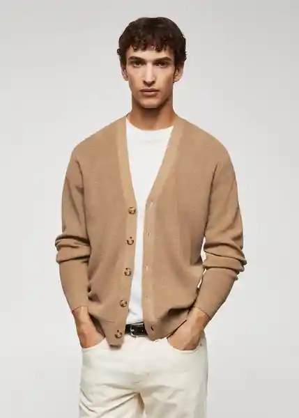 Cárdigan Cottonc Beige Talla XL Hombre Mango