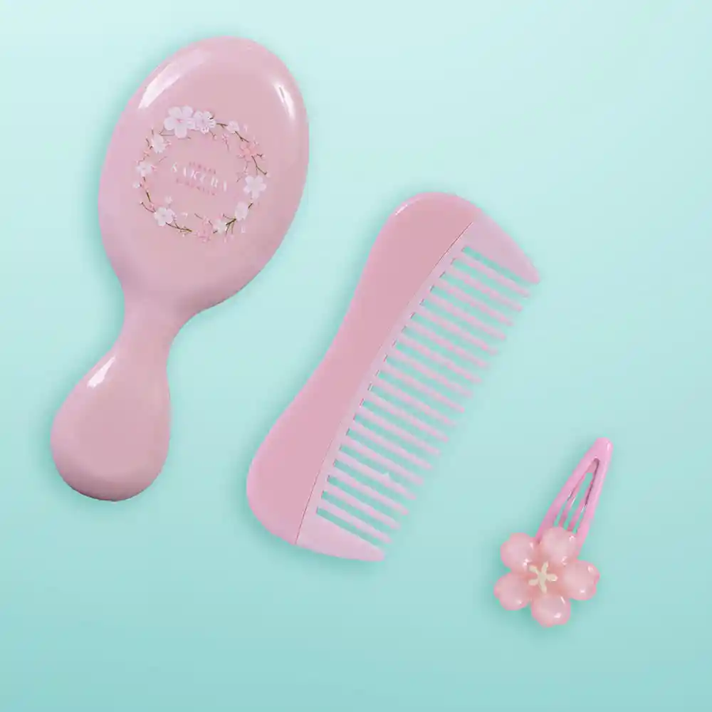 Set Mini Cepillo y Peine Para Cabello Sakura Blossom Miniso