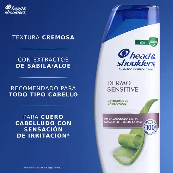 Shampoo Head Shoulders Dermo Sensitive Extractos de Sabila / Aloe Control Caspa Champu Head and Shoulders 180 ml