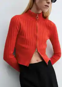 Buzo Cardigan Teriyaki Rojo Talla L Mujer Mango