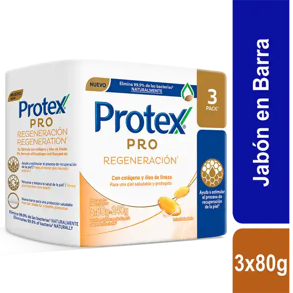 Protex Jabón Antibacterial Pro Regeneración Barra x3