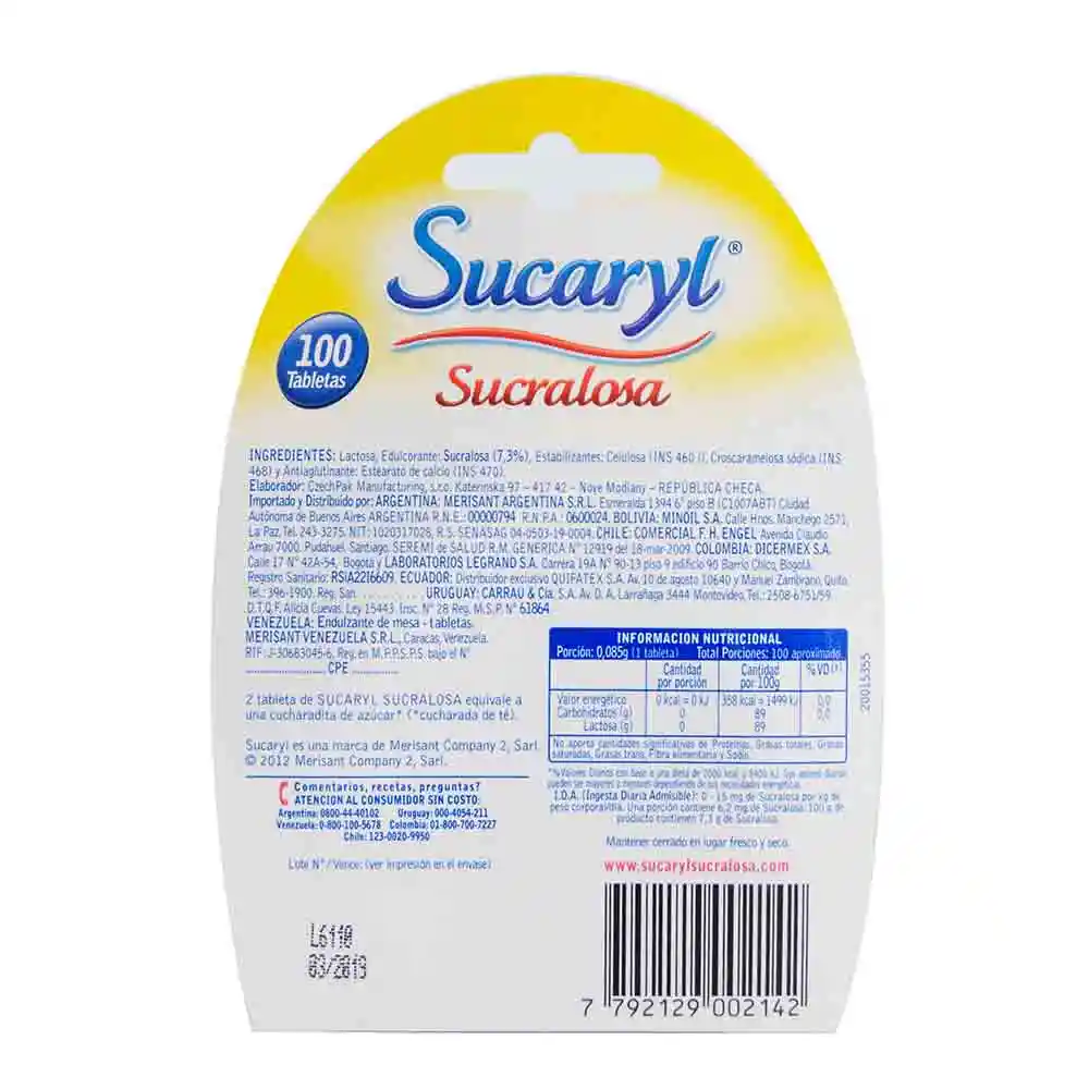 Sucaryl Endulzante Comprimidos Sucralosa