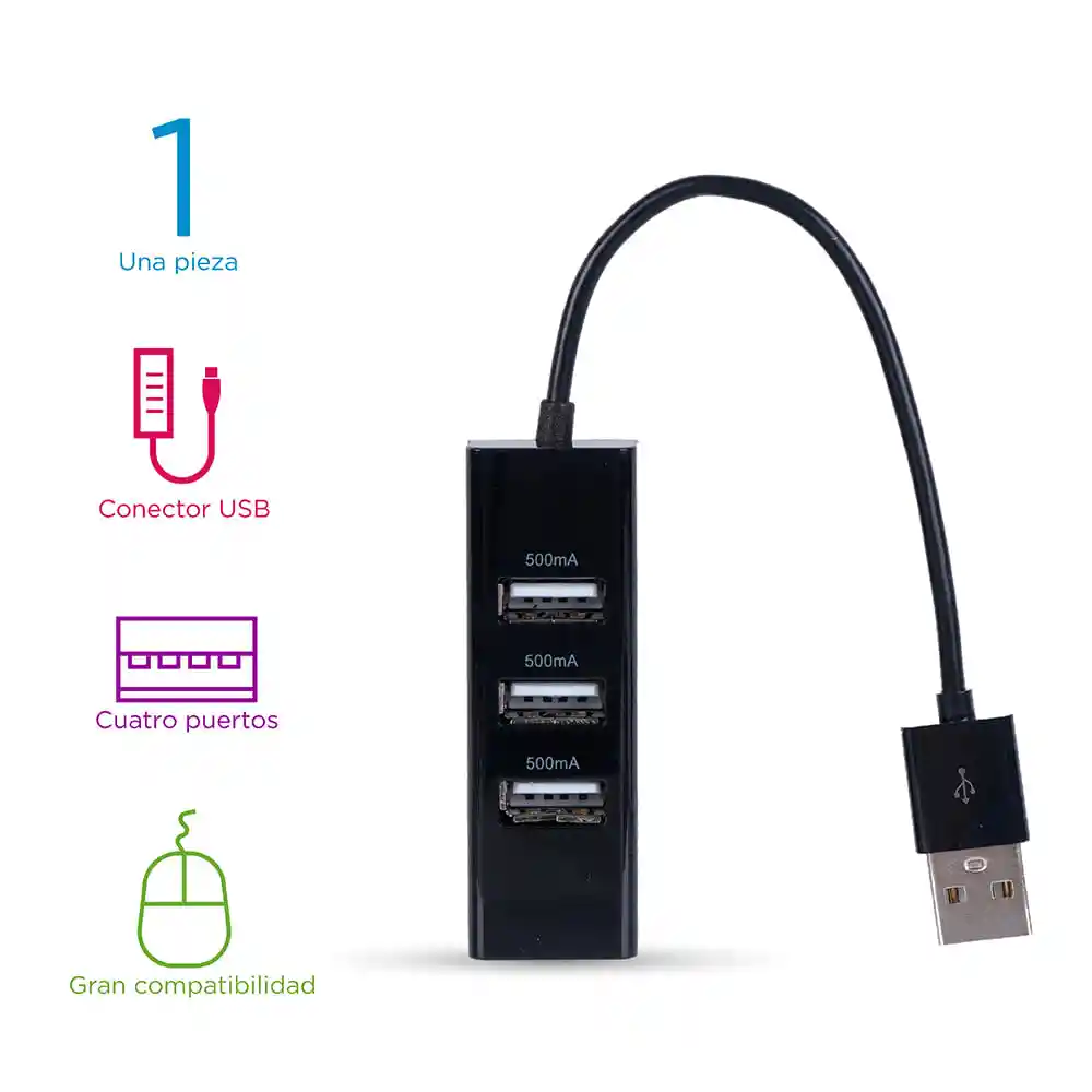 Puerto Usb de 4 Entradas Modelo Negro E-WC2-21213-B Miniso