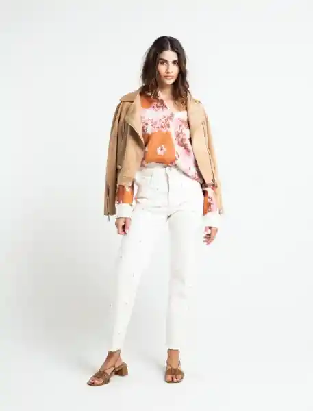 Blusa Tejido Lirios Mujer Beige Preteñido T.M 483E048 Naf Naf