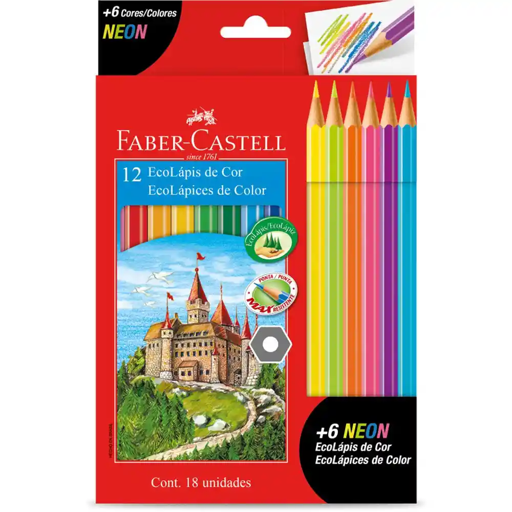 Colores Faber Castell X 12 + 6 Neon