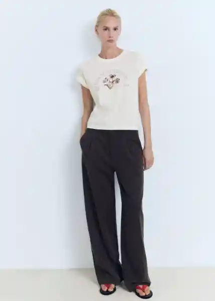 Camiseta Mercato-W Off White Talla L Mujer Mango