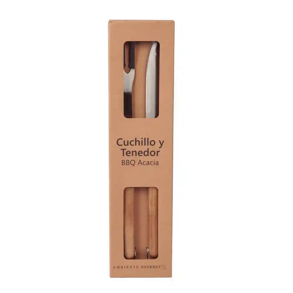 Ambiente Gourmet Set de Cuchillo y Tenedor Bbq Acacia