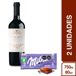 Combo Siete Soles Vino Tinto Cabernet Sauvignon Reserva + Milka