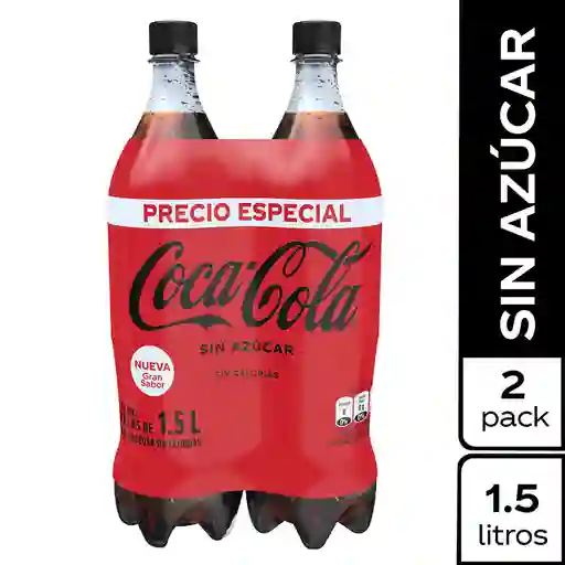 Gaseosa Coca-Cola sin Azúcar PET 1.5L x 2 Unds