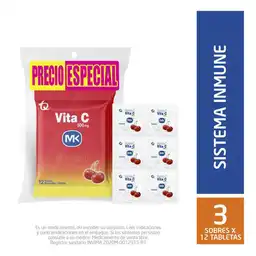 Vita C MK Masticable Cereza Oferta Pague 2 lleve 3 sobre x 12