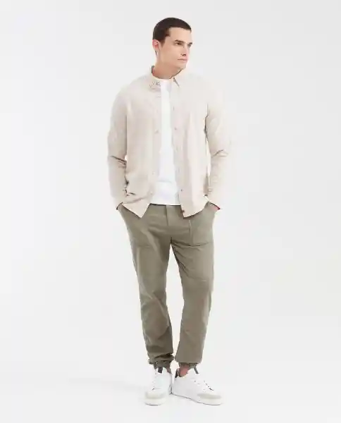Camisa Twill Down Manga Larga Crudo Beige Claro M Chevignon