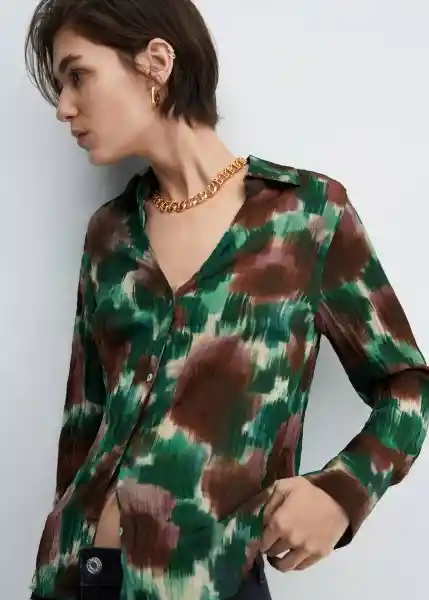 Camisa Nogal Verde Talla XS Mujer Mango