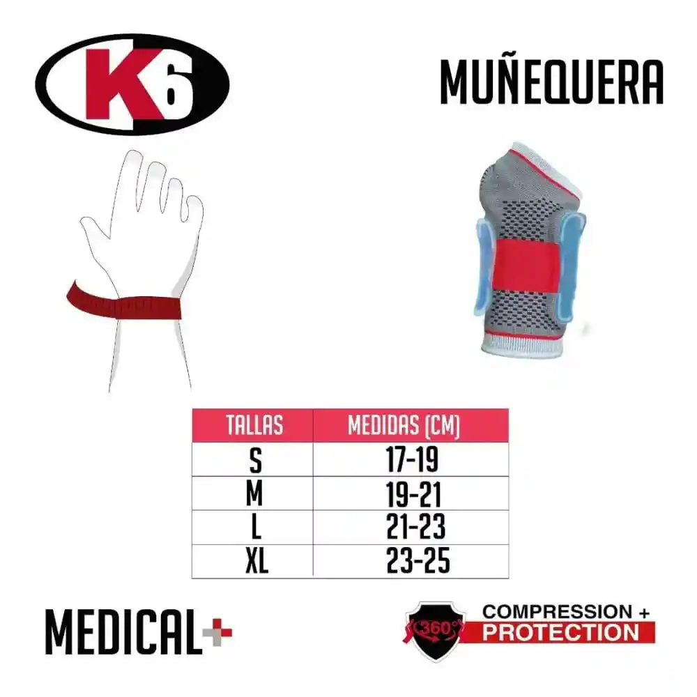 K6 Muñequera Ortopédica Con Gel Túnel Carpiano Talla XL