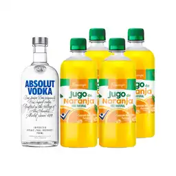 Combo Absolut Vodka Original + Frescampo Jugo de Naranja