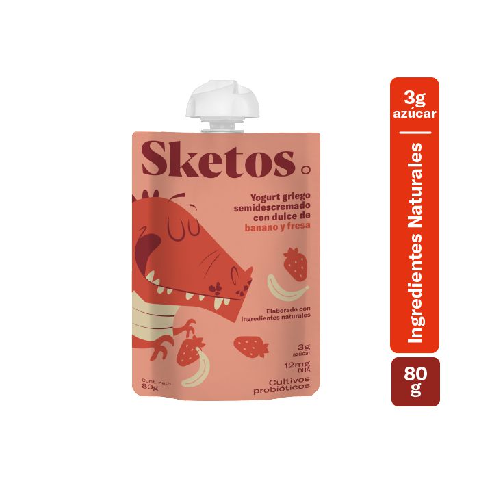 Sketos Yogurt Griego Semidescremado con Dulce de Banano y Fresa 80 g